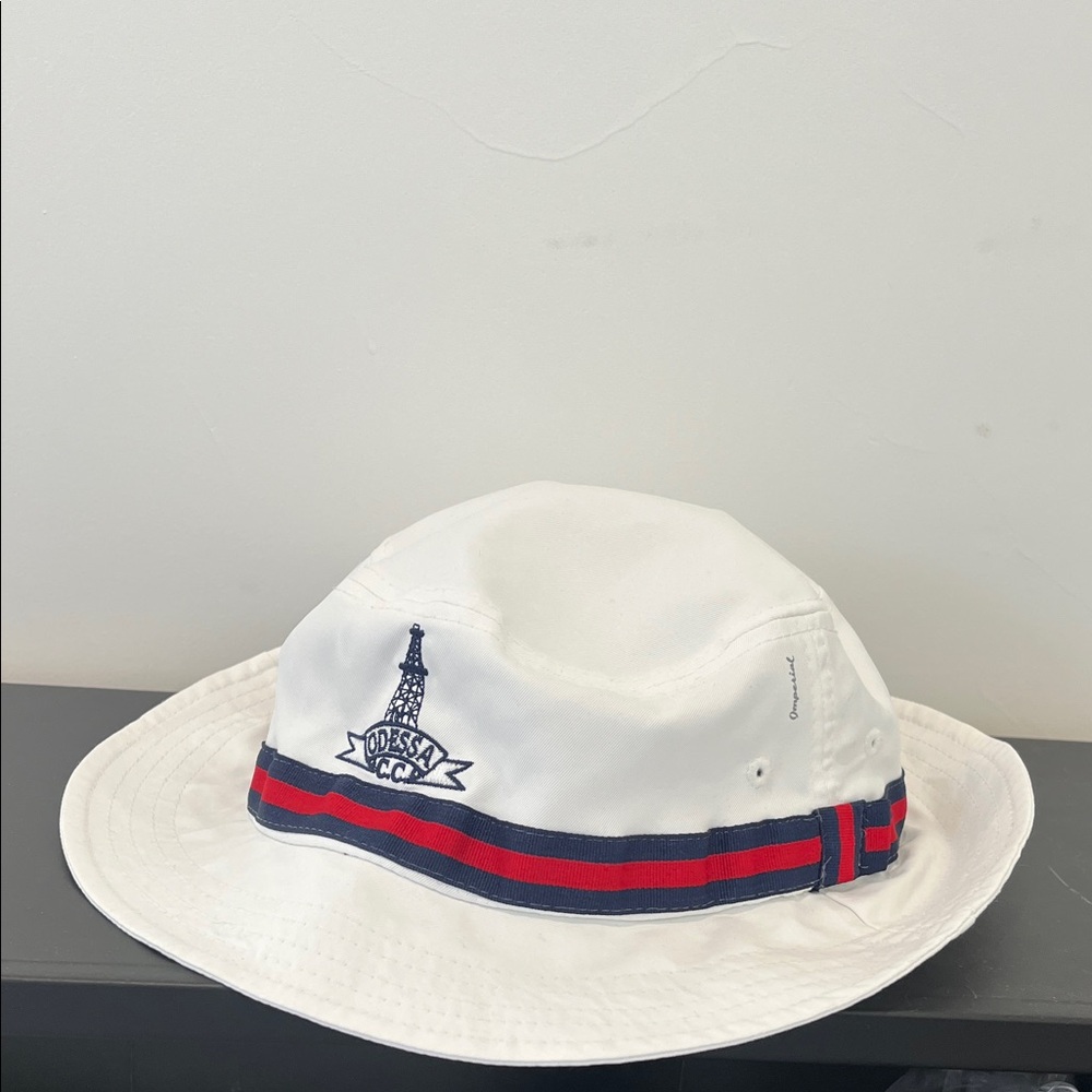 Classic White Bucket Hat with Red and Blue Accents